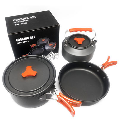 Grijs Groen Handle Draagbare Stijl Niet-Stick Aluminium Picnic Kookpot Set voor Kamperen