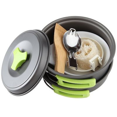 Teruggave van teruggaafde goederen Outdoor Camping Kookgerei Mess Kit Aluminium Kookpot Frying Pan Set