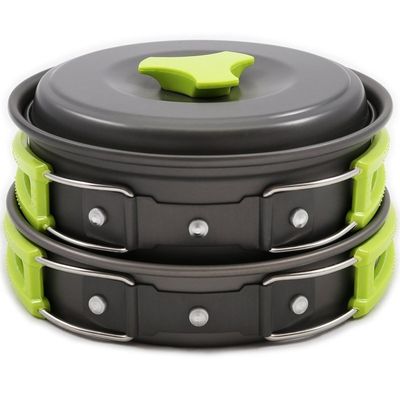 Teruggave van teruggaafde goederen Outdoor Camping Kookgerei Mess Kit Aluminium Kookpot Frying Pan Set