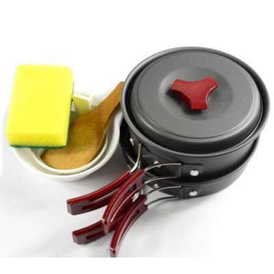 Teruggave van teruggaafde goederen Outdoor Camping Kookgerei Mess Kit Aluminium Kookpot Frying Pan Set