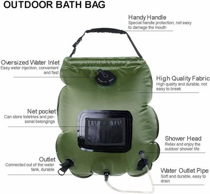 20L PVC Draagbare Outdoor Camping Douchezak voor zonne-opwarmde douche in groen of blauw