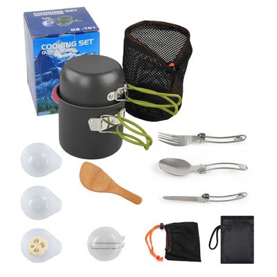 Outdoor Draagbare Aluminium Camping Pot Kookgerei Set Tafelgerei Set met Grijs Groen Handvat
