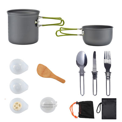 Outdoor Draagbare Aluminium Camping Pot Kookgerei Set Tafelgerei Set met Grijs Groen Handvat