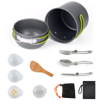 Outdoor Draagbare Aluminium Camping Pot Kookgerei Set Tafelgerei Set met Grijs Groen Handvat