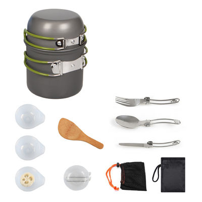 Outdoor Draagbare Aluminium Camping Pot Kookgerei Set Tafelgerei Set met Grijs Groen Handvat
