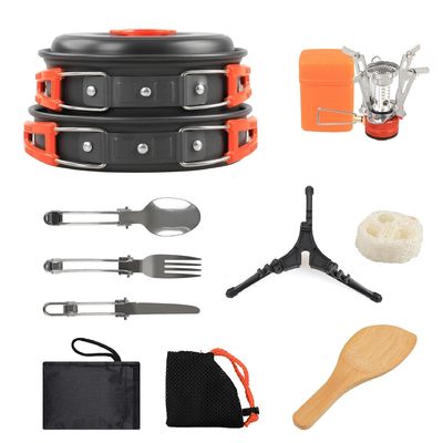 Aluminium legering camping kookgerei mess kit met houten lepel accessoires en rugzakkachel
