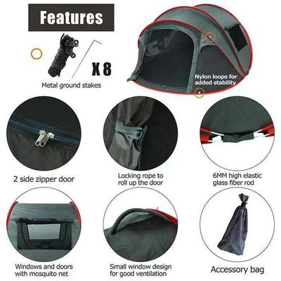 Waterdichte onmiddellijke tent voor kamperen voor het hele seizoen Automatische pop-up tent Capaciteit ≤2