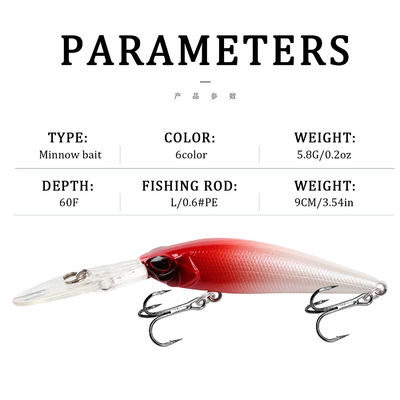 Lange giet 90 mm zinken minnow lok voor en hard drijvende visserij